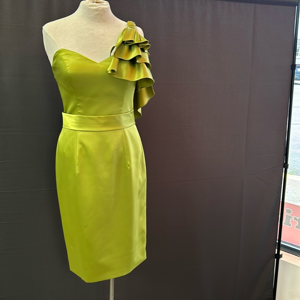 Chartreuse dress, very flatering